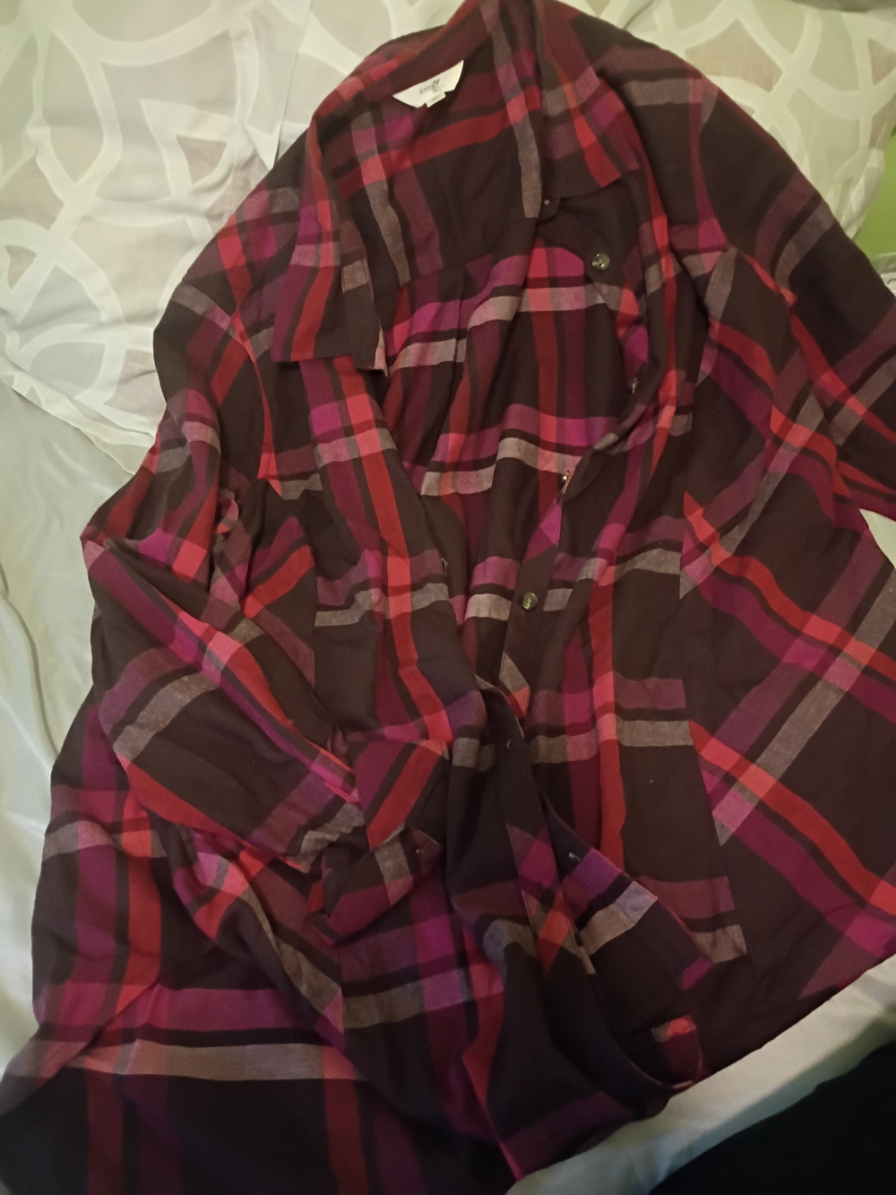 Terra & Sky Burgundy and Black Plaid Shirt (3X)